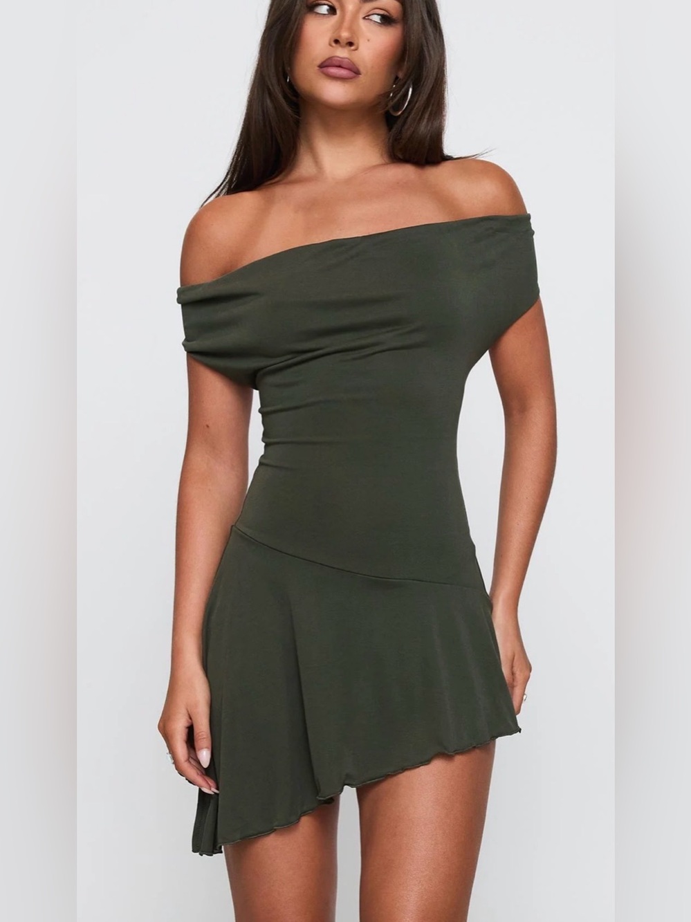 Princess Polly Olive Green Asymmetrical Dress, size 2